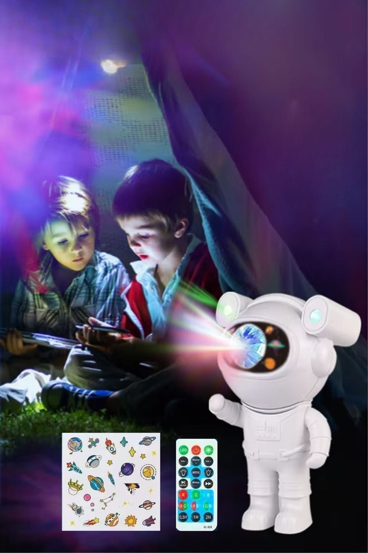 GENEL® Stickerlı ,Kumandalı ASTRONOT Model Gece Lambası