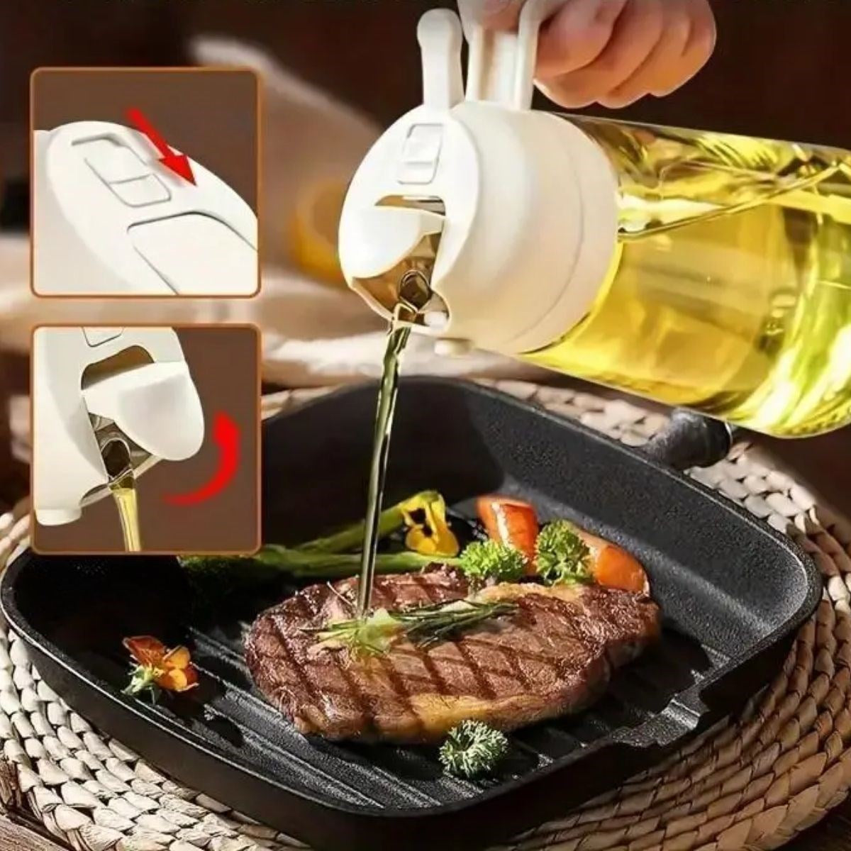 GENEL® 2si 1arada Yağ Dökücü ve Spreyli Yağdanlık Cam Yağ Püskürtücü