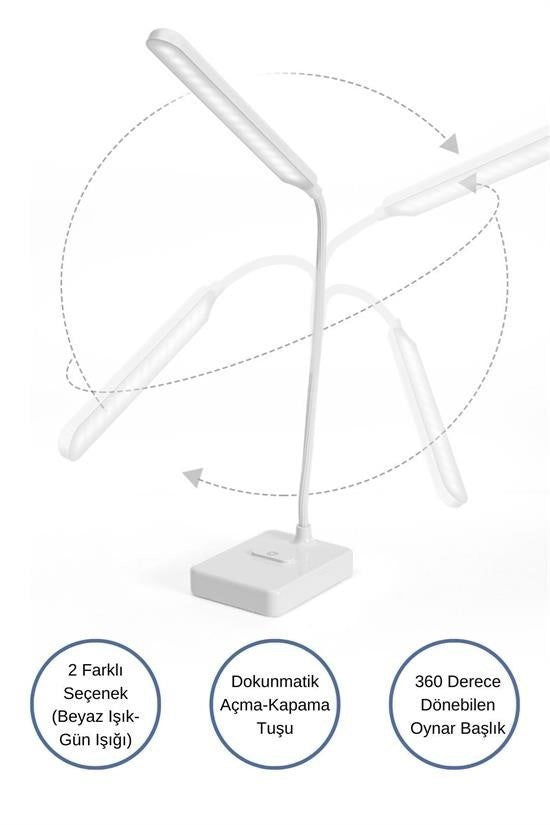 GENEL® İnce Uzun USBli Dokunmatik 3 Kademeli 360 Derece Özel Göz Korumalı led Lityum Masa Lambası