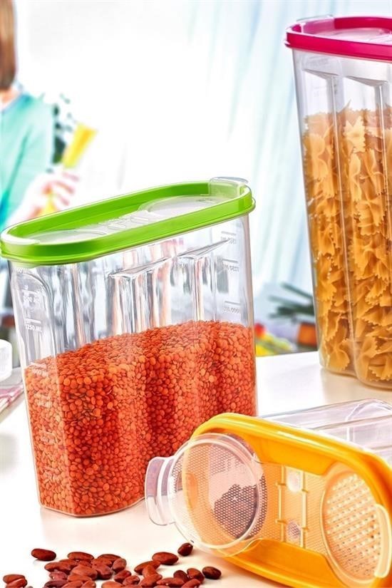 GENEL® 2 Kapaklı Ölçekli Erzak Kuru Gıda Saklama Kutusu Kabı - 1,7 Litre - SA935