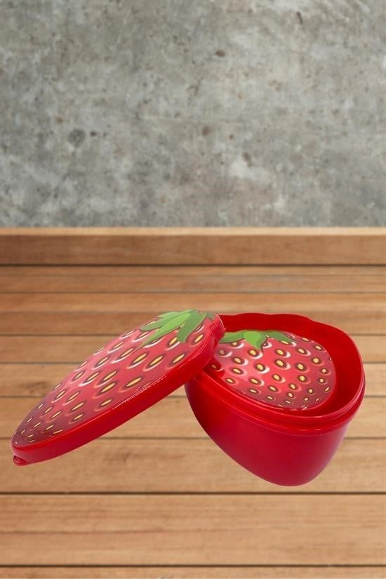 GENEL® 2'li İç İçe Geçebilen Çilek Model Saklama ve Beslenme Kabı Seti (550 ml + 250 ml)