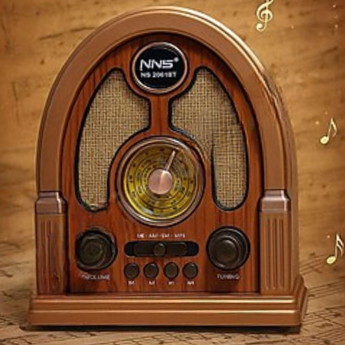 BUFFER® Orta Boy Kubbe Model Retro Ahşap Tasarım Bluetooth Hoparlörlü Radyo - FM/AM Destekli, Şarjlı ve Taşınabilir Radyo NS-7061