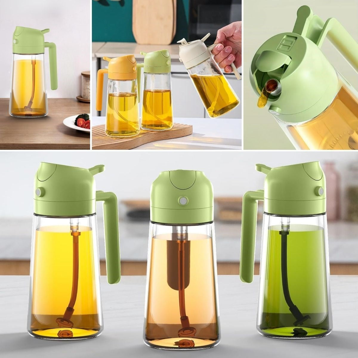 GENEL® 2si 1arada Yağ Dökücü ve Spreyli Yağdanlık Cam Yağ Püskürtücü