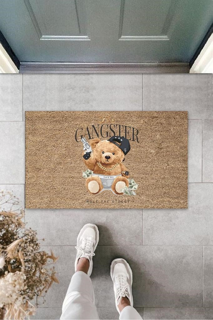 Dijital Gangster Ayıcık Bej Kapı Paspası Dış Mekan Paspas K-3193