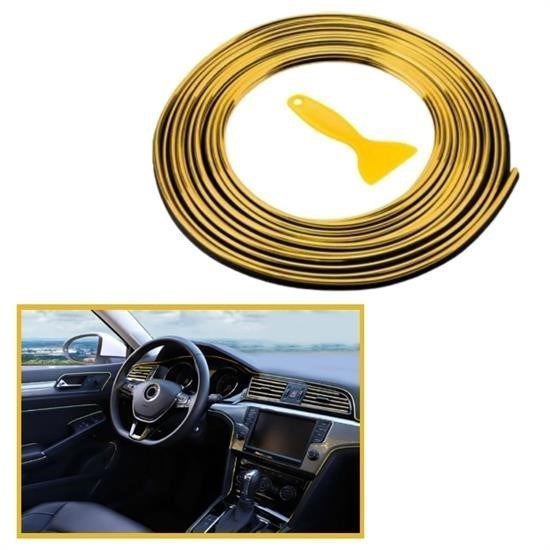 GENEL® Gold Araba Oto Trim Dekorasyon Şeridi Kauçuk Elastik Kolay Kurulum 5 metre Şerit Bant