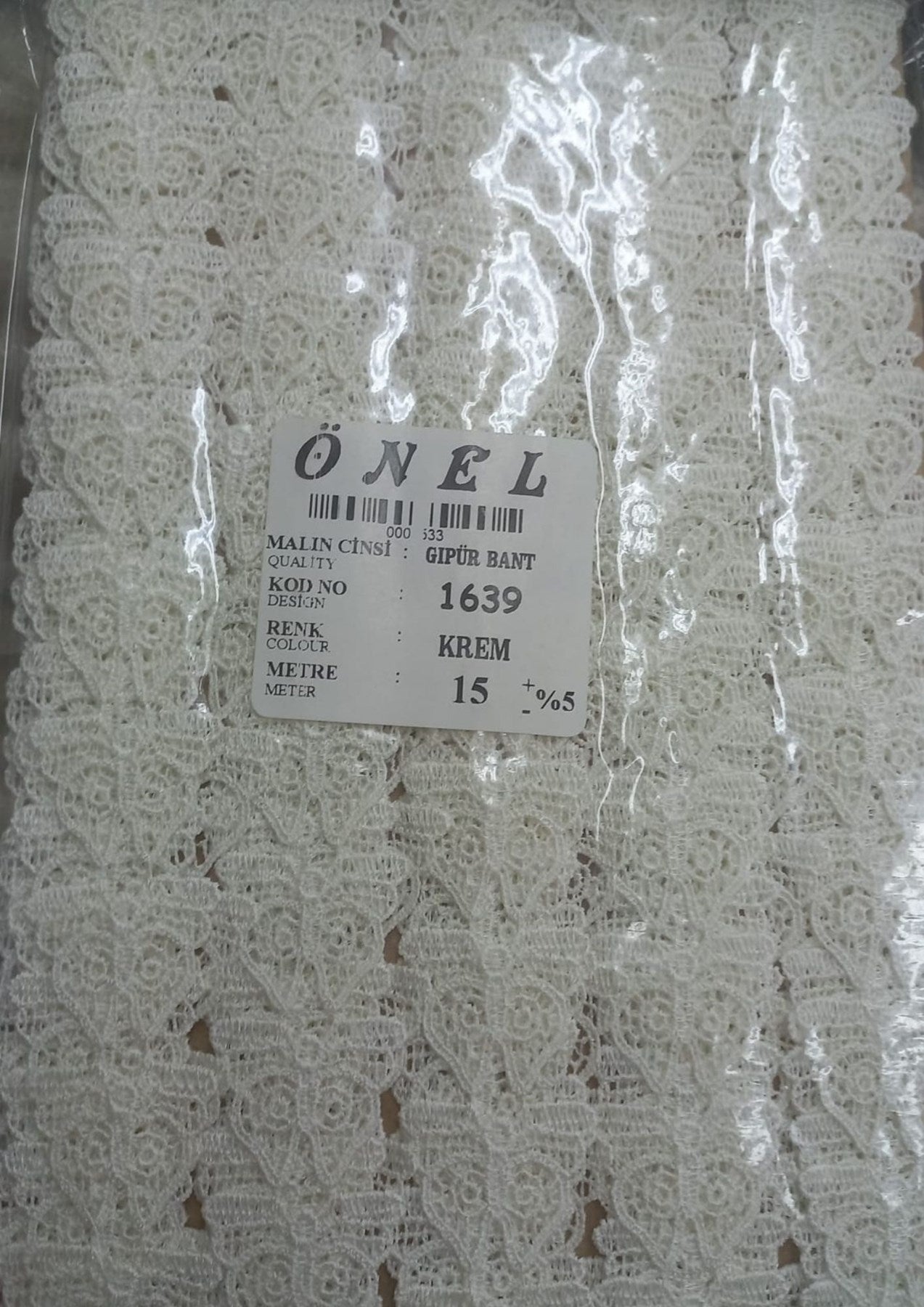Dantel Polyester Güpür Bant Krem 15 Metre En 6 cm ON-1639-KR - UcuzaGeliyor