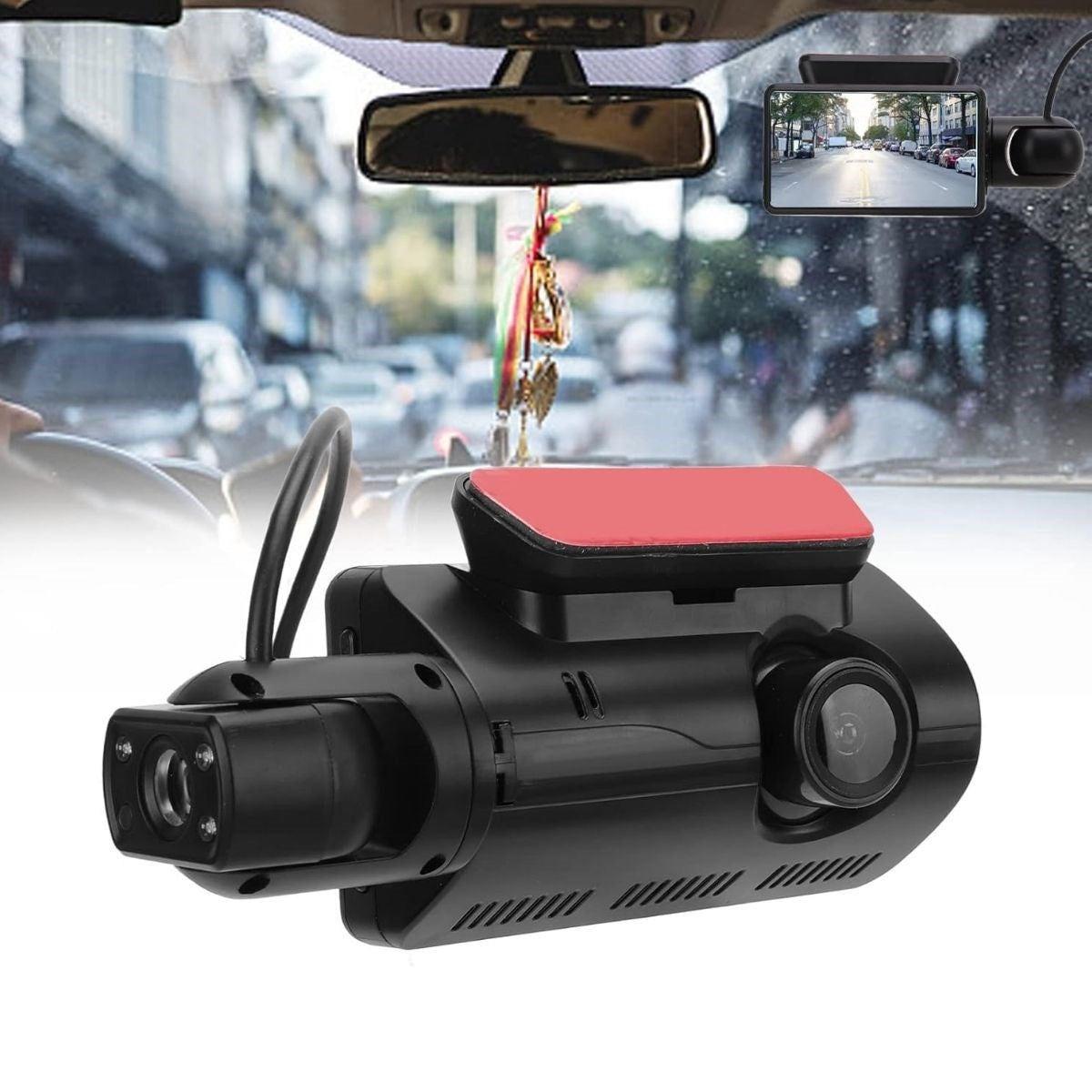 BUFFER® Araç İçi & Dışı Çift Lensli WiFi Kamera - 1080P HD,Gece Görüşlü, G-Sensörlü DVR Dashcam