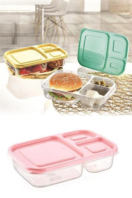 GENEL® 3 Bölmeli Sefer Tası Pratik Kolay Gıda Diyet Saklama Erzak Kabı