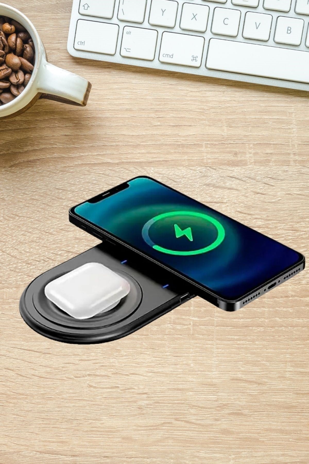 BUFFER® 2si 1arada Kablosuz Saat,Kulaklık ve Telefon Hızlı Şarj Etme Aparatı