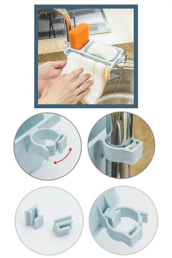 BUFFER® Musluğa Takılan Sünger Havlu Askılı Sabun Hazneli mutfak Banyo Lavabo Düzenleyici Organizer