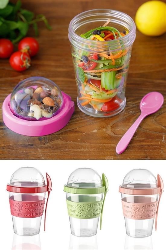 GENEL® Taken Go Kapaklı Kaşıklı Pratik Taşınabilir Meyveli Yoğurt Kabı