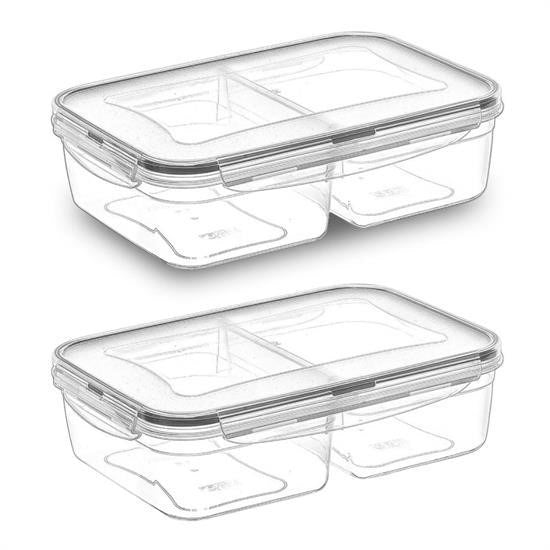 GENEL® 2 Bölmeli Sızdırmaz Contalı Kilitli Kapaklı 1 Litre Erzak Saklama Kabı -LC505
