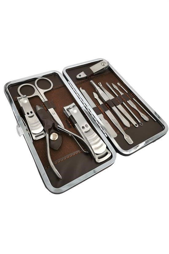 BUFFER® Çantalı Manikür Pensi Profesyonel ve Manikür Pedikür Seti 13 Parça Tırnak Eti İtici Ve Cımbı