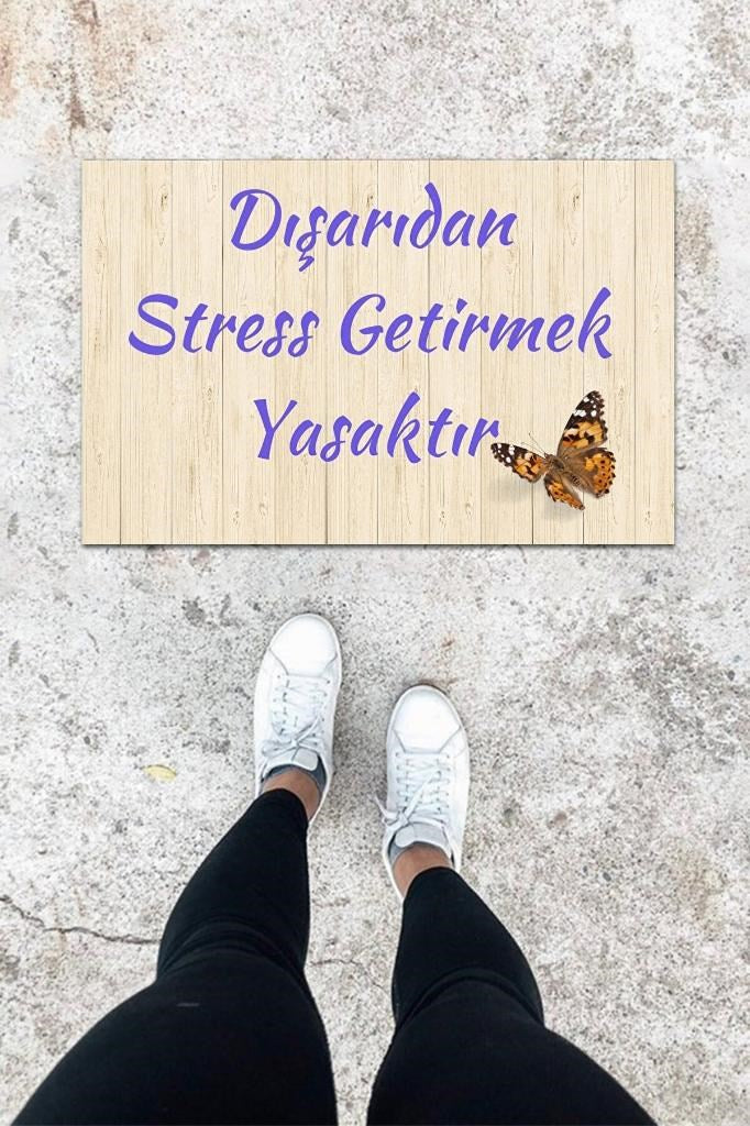 Dijital Baskı Krem Kelebek Desen Kapı Önü Paspası K-1016 - UcuzaGeliyor