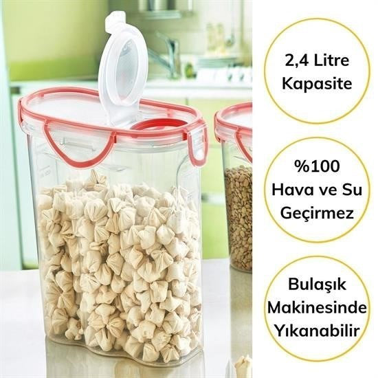 GENEL® Kilitli Kapaklı Contalı Hava,Su Sıvı Geçirmez 2,4 Litre Erzak Saklama Kabı-SA590
