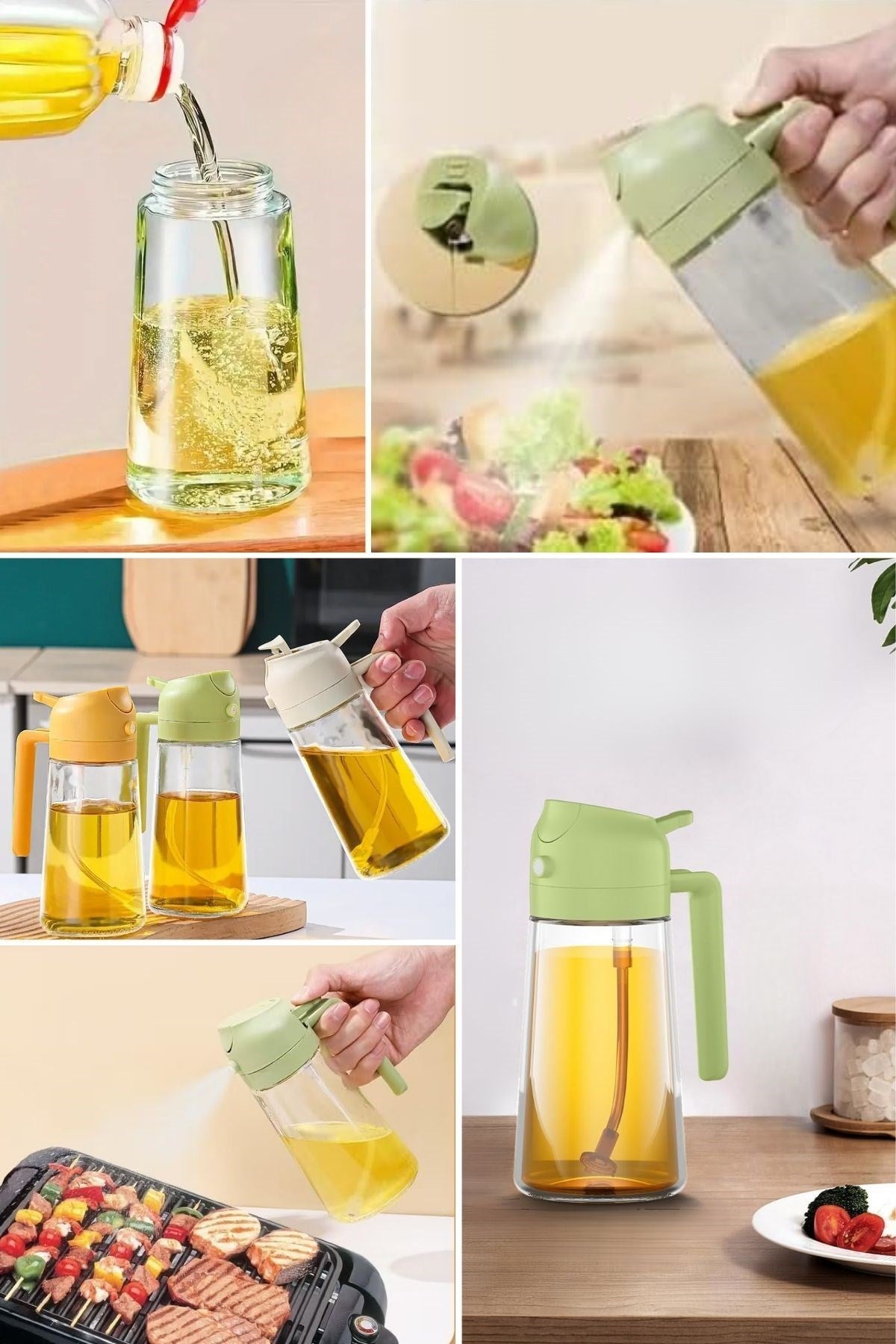 GENEL® 2si 1arada Yağ Dökücü ve Spreyli Yağdanlık Cam Yağ Püskürtücü