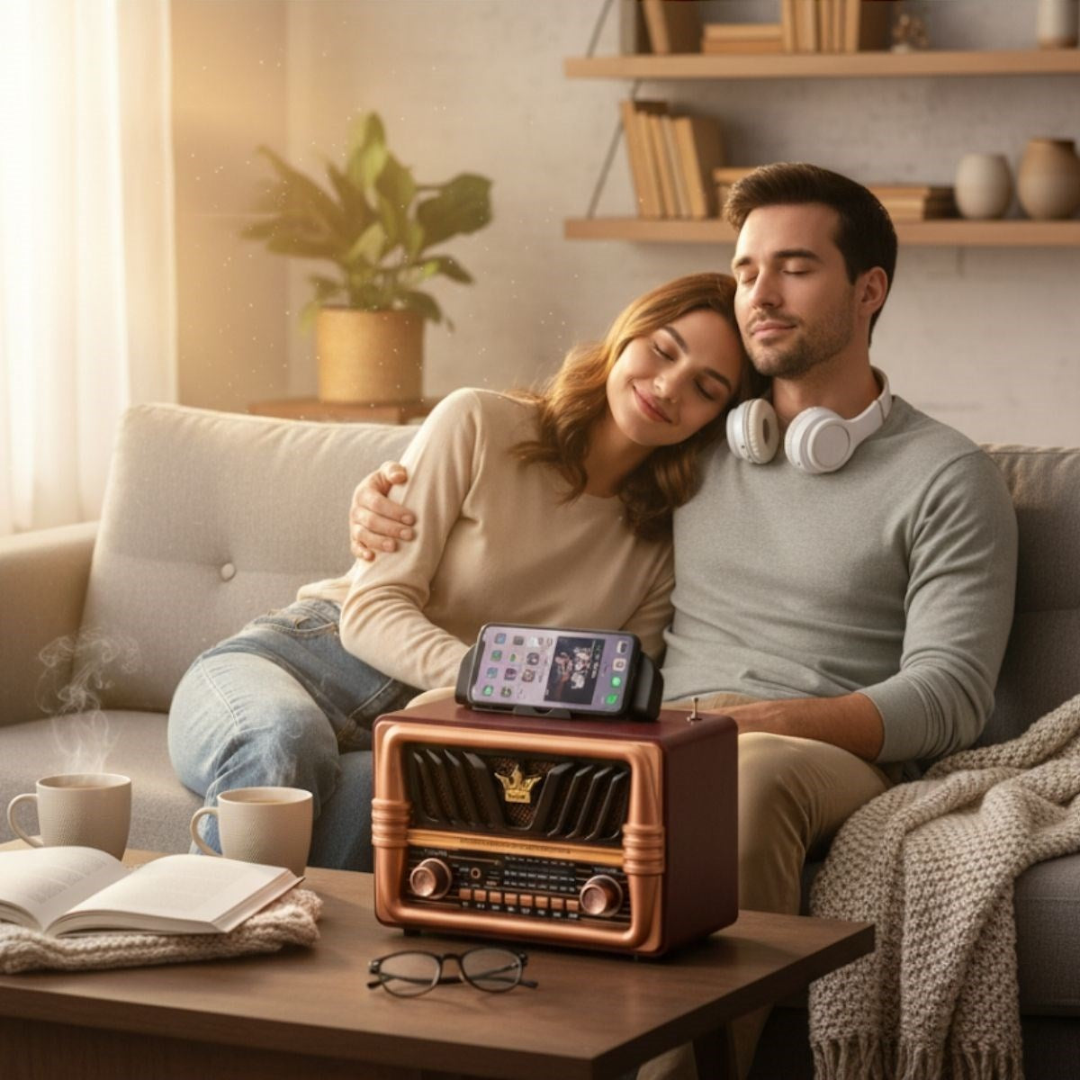 BUFFER® Büyük Boy Telefon Tutma Saplı Retro Ahşap Tasarım Bluetooth Hoparlörlü Radyo - FM/AM Destekli, Şarjlı ve Taşınabilir Radyo NS-8077