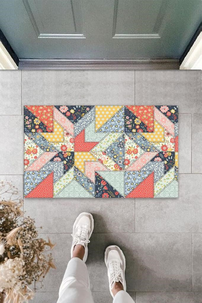 Dijital Patchwork Şekilli Çok Renkli Kapı Paspası Dış Mekan Paspas K-3105 - UcuzaGeliyor