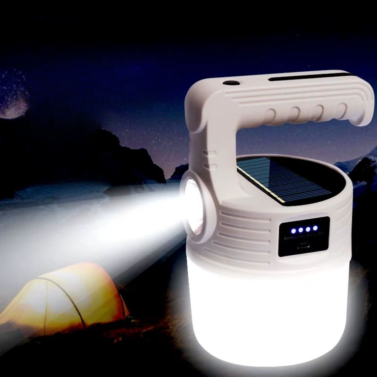 BUFFER® LED Güneş Enerjili Kamp Lambası-2000 Lümen Süper Parlak, 5 Aydınlatma Modlu,USB ile Şarj Edilebilir Dış Mekan,Asılabilir Torch El Feneri