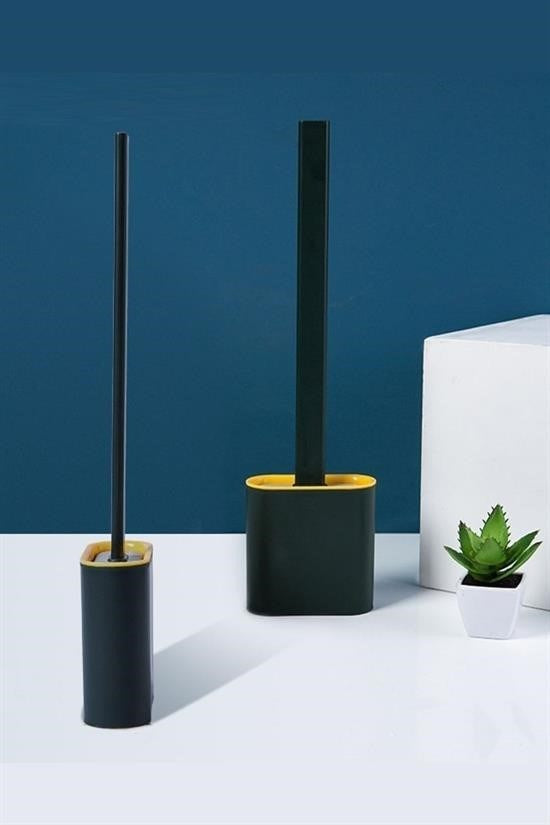 BUFFER® Duvara Monte Edilebilir Kapaklı Askılı Klozet Yumuşak Silikon Başlıklı Tuvalet Fırçası Seti