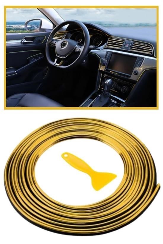 GENEL® Gold Araba Oto Trim Dekorasyon Şeridi Kauçuk Elastik Kolay Kurulum 5 metre Şerit Bant