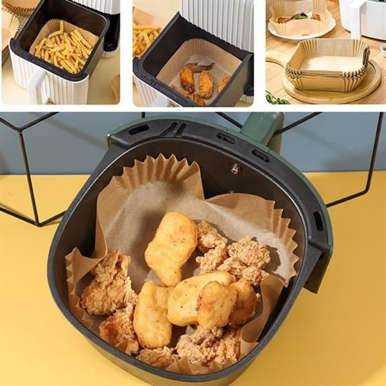 GENEL® 50 Adet Air Fryer Pişirme Kağıdı Tek Kullanımlık Yağ Geçirmez Yapışmaz Kare Tabak Model PVC