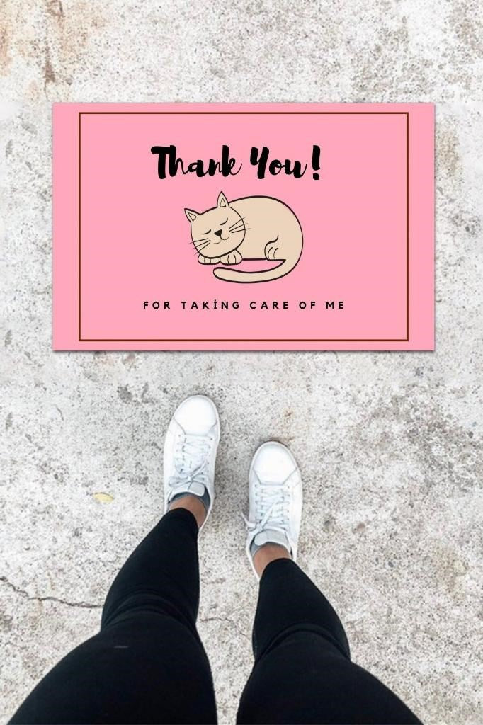 Dijital Baskı Pembe Uyuyan Kedi Desen Kapı Önü Paspası K-1031 - UcuzaGeliyor