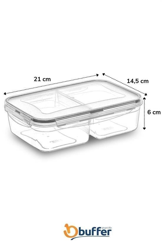 GENEL® 2 Bölmeli Sızdırmaz Contalı Kilitli Kapaklı 1 Litre Erzak Saklama Kabı -LC505