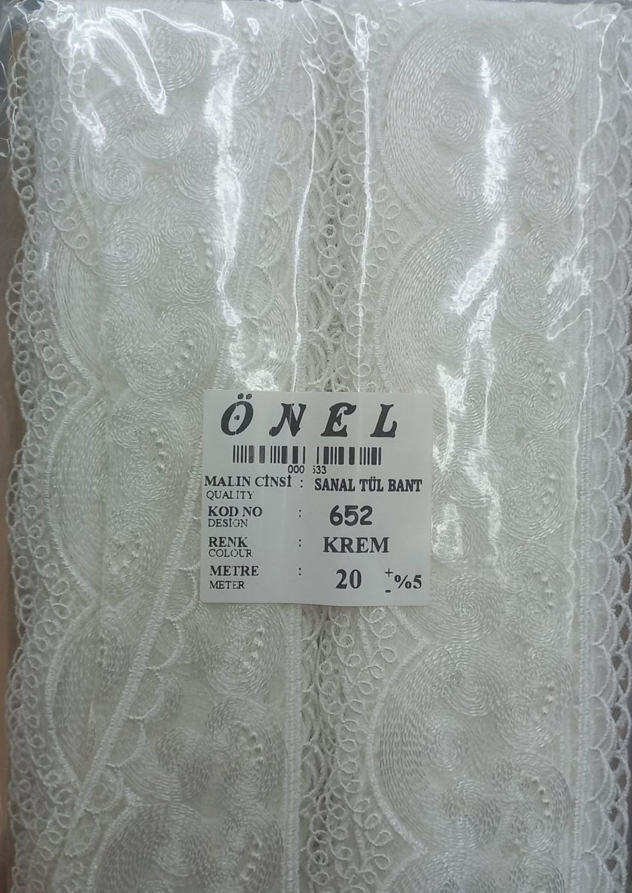 Dantel Polyester Sanal Tül Bant Krem 20 Metre En 6 cm ON-652-KR - UcuzaGeliyor