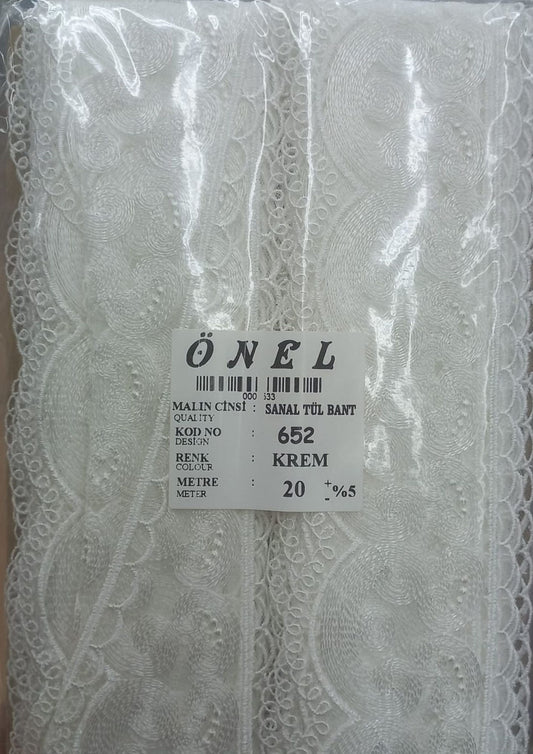 Dantel Polyester Sanal Tül Bant Krem 20 Metre En 6 cm ON-652-KR - UcuzaGeliyor