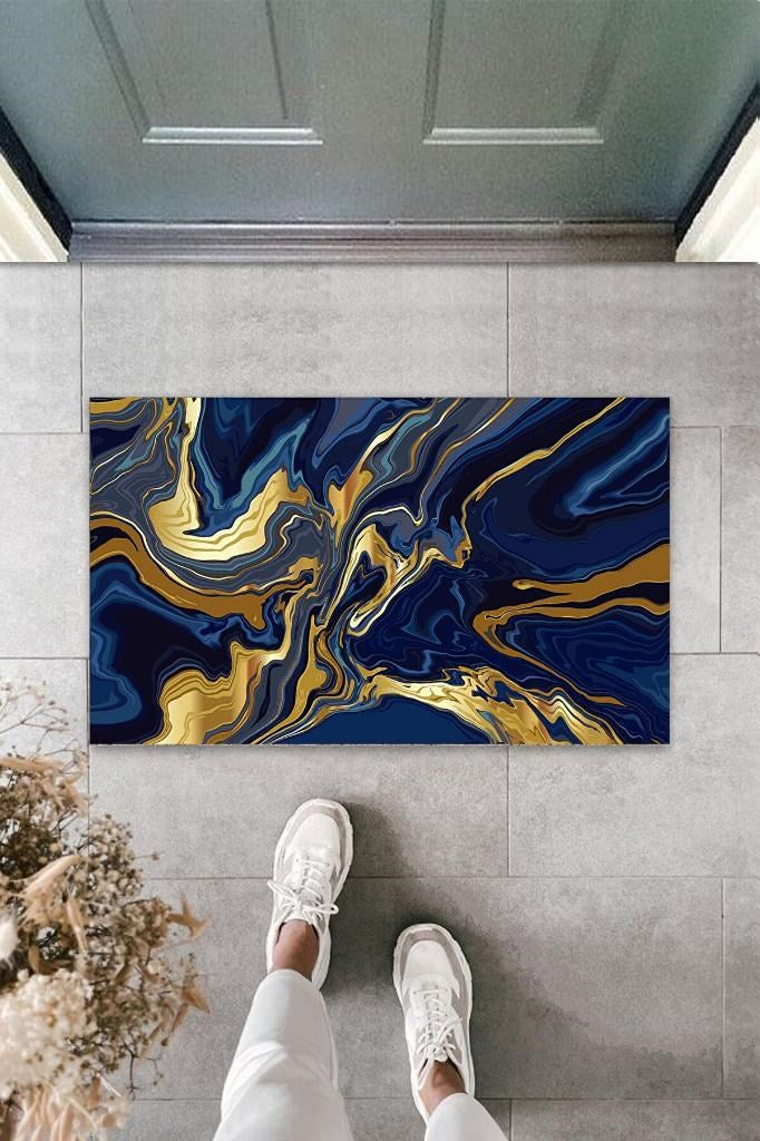 Dijital Modern Dalgalı Lacivert Kapı Paspası Dış Mekan Paspas K-3102