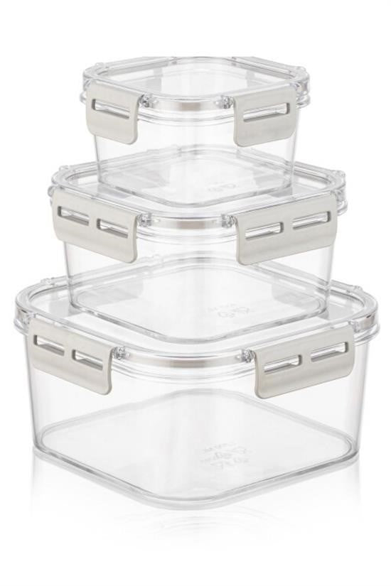 GENEL® 3'lü Pratik Silikon Contalı Sızdırmaz Kapaklı Sağlam İstiflenebilir Saklama Kapları