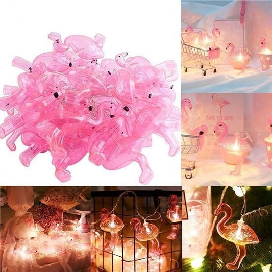 BUFFER® 10lu Pilli Led Flamingo Dekoratif Işık Zinciri Aydınlatma 1,5 Mt - UcuzaGeliyor