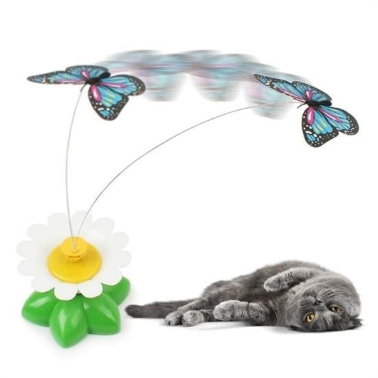BUFFER® Hareketli Dönen Kelebek - Kedi Oyuncağı ( Pille Çalışır) - UcuzaGeliyor