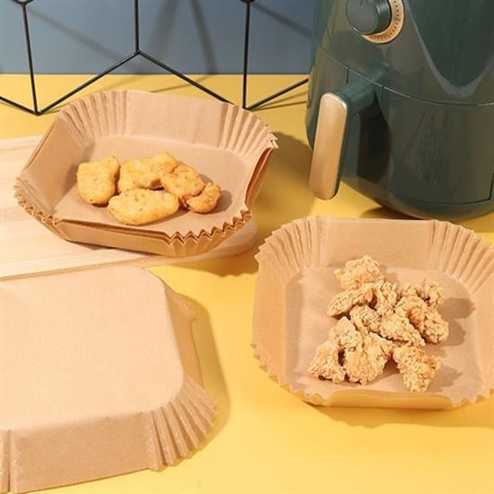 GENEL® 50 Adet Air Fryer Pişirme Kağıdı Tek Kullanımlık Yağ Geçirmez Yapışmaz Kare Tabak Model PVC