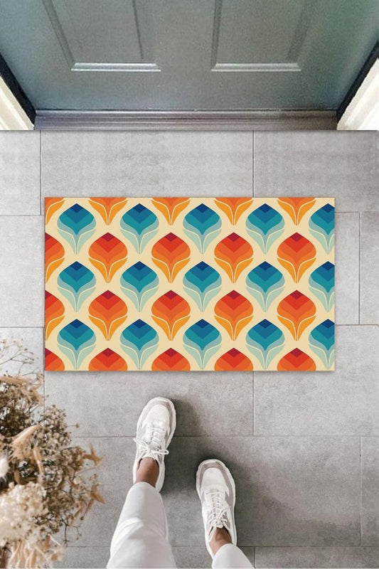 Turuncu Kapı Önü Paspası Lale Motif Desen  K-3255 - UcuzaGeliyor