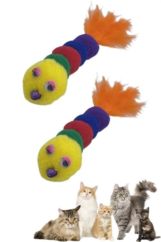 BUFFER® Yumuşacık İpli Tırtıl Şeklinde Rengarenk Sevimli Evcil Hayvan Oyuncağı