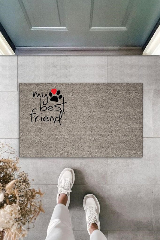 Dijital Baskı Gri Patili My Best Friend Dekoratif Kapı Paspası K-2065 - UcuzaGeliyor