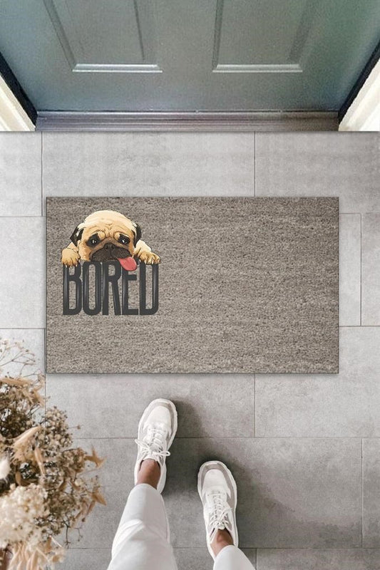 Dijital Baskı Gri Bored Köpekli Dekoratif Kapı Paspası K-2081 - UcuzaGeliyor