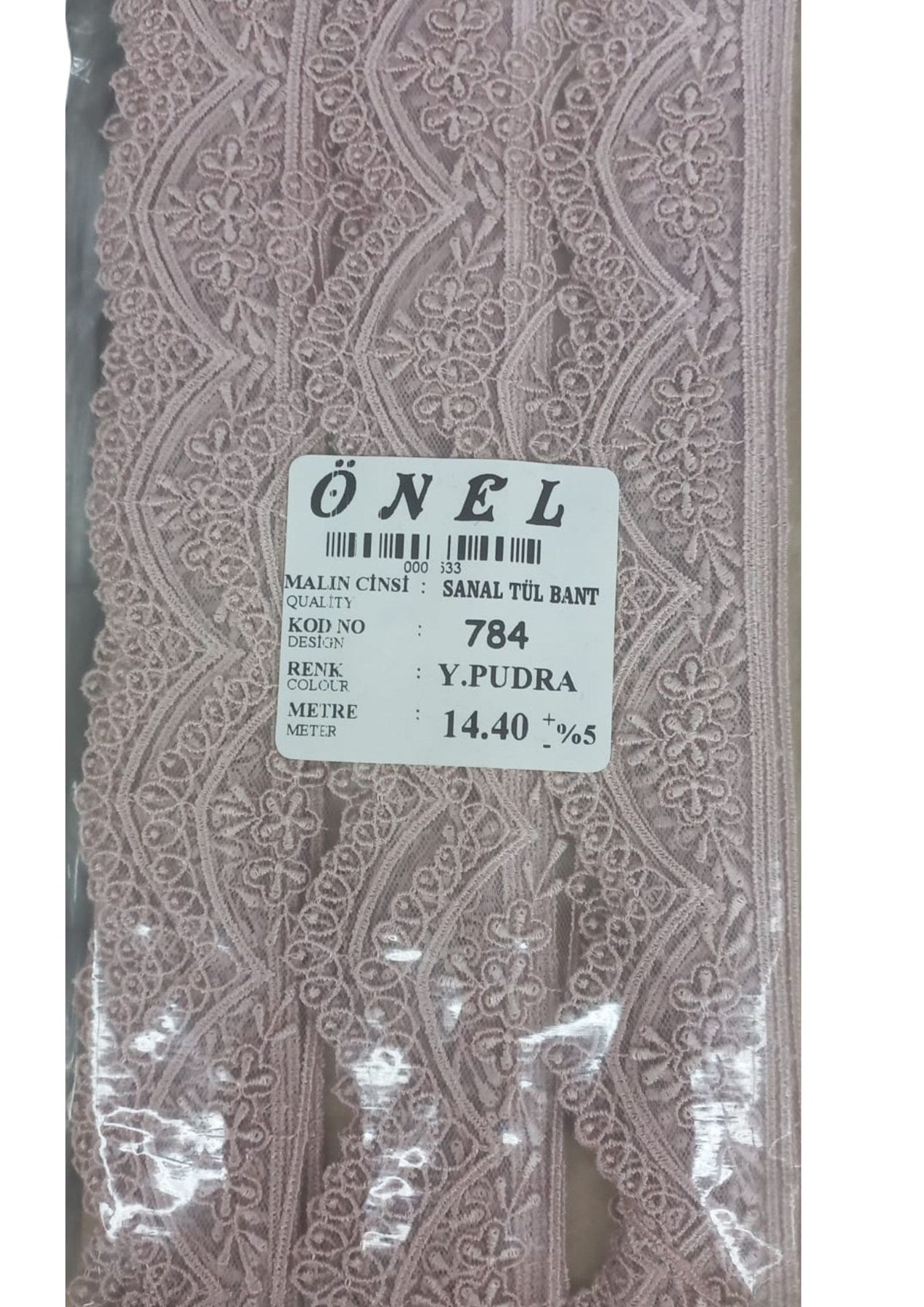 Dantel Polyester Sanal Tül Bant Y.Pudra 14,40 Metre En 3 cm ON-784-PU - UcuzaGeliyor