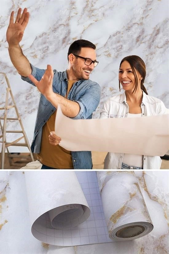 GENEL® Mermer Desenli Masa Tezgah Mutfak Su Geçirmez Yapışkanlı Folyo Sticker Sarı 5x0,6m