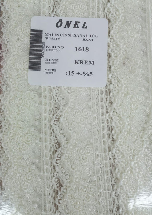 Dantel Polyester Sanal Tül Bant Krem 15 Metre En 3 cm ON-1618-KR - UcuzaGeliyor