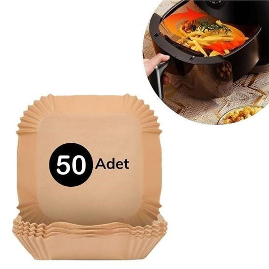 50 Adet Air Fryer Pişirme Kağıdı Tek Kullanımlık Hava Fritöz Yağ Geçirmez Yapışmaz Kare Tabak Model - UcuzaGeliyor