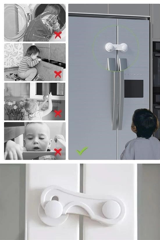 GENEL® Bebek Çocuk Güvenliği Çekmece ve Dolap İçin Kendiliğinde Yapışkanlı Vidasız Kapak Kilidi