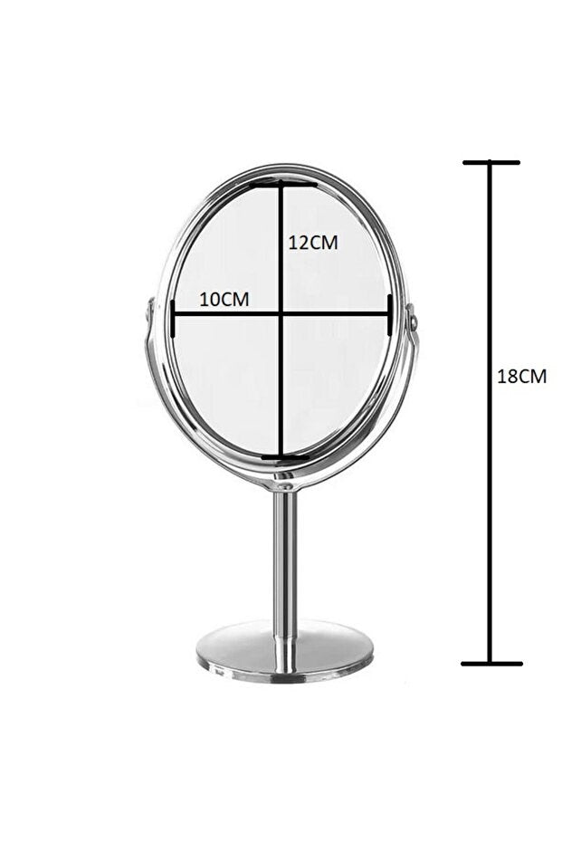 sonx Oval Masaüstü Ayaklı 360° Dönebilen çift taraflı büyüteçli krom ayna 18X10cm