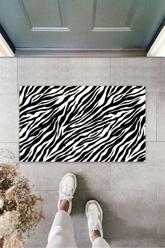 Siyah Kapı Önü Paspası Zebra Desen  K-3253 - UcuzaGeliyor