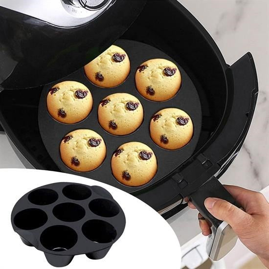 GENEL® 7 Gözlü Silikon Çok Amaçlı Airfryer Muffin Cupcake Kek ve Çörek Pişirme Kalıbı