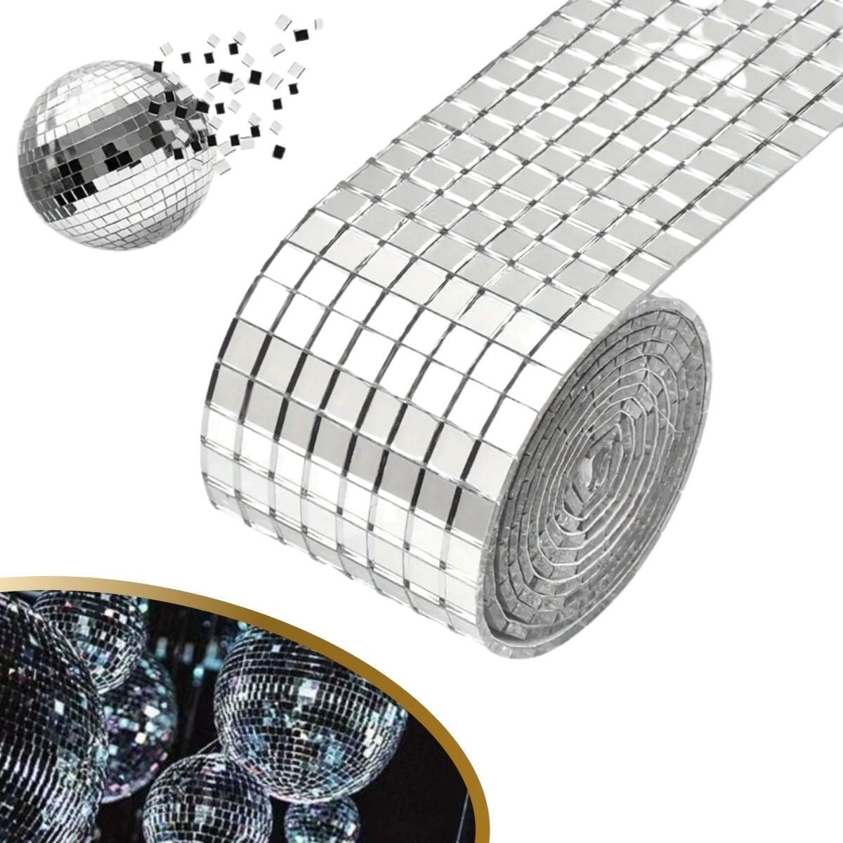 GENEL®1 Metre Uzunluğunda Gümüş Renk Aynalı Mozaik Taşlı Dekor Bandı 4 cm x 1 mt - UcuzaGeliyor