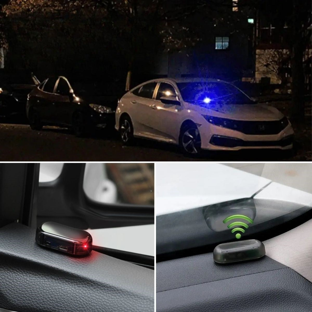 GENEL®  Araç İçin Caydırıcı Solar Enerji İle Şarj Olan  Güçlü Yapışkanlı Işıklı Plastik Mini Sahte Alarm - UcuzaGeliyor