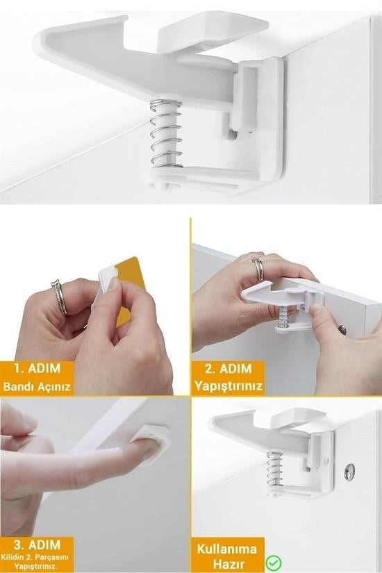 GENEL® Bebek Çocuk Güvenliği Korumalı Yapışkan Çekmece ve Dolap İçin Tutucu Gizli Güvenlik Kilidi